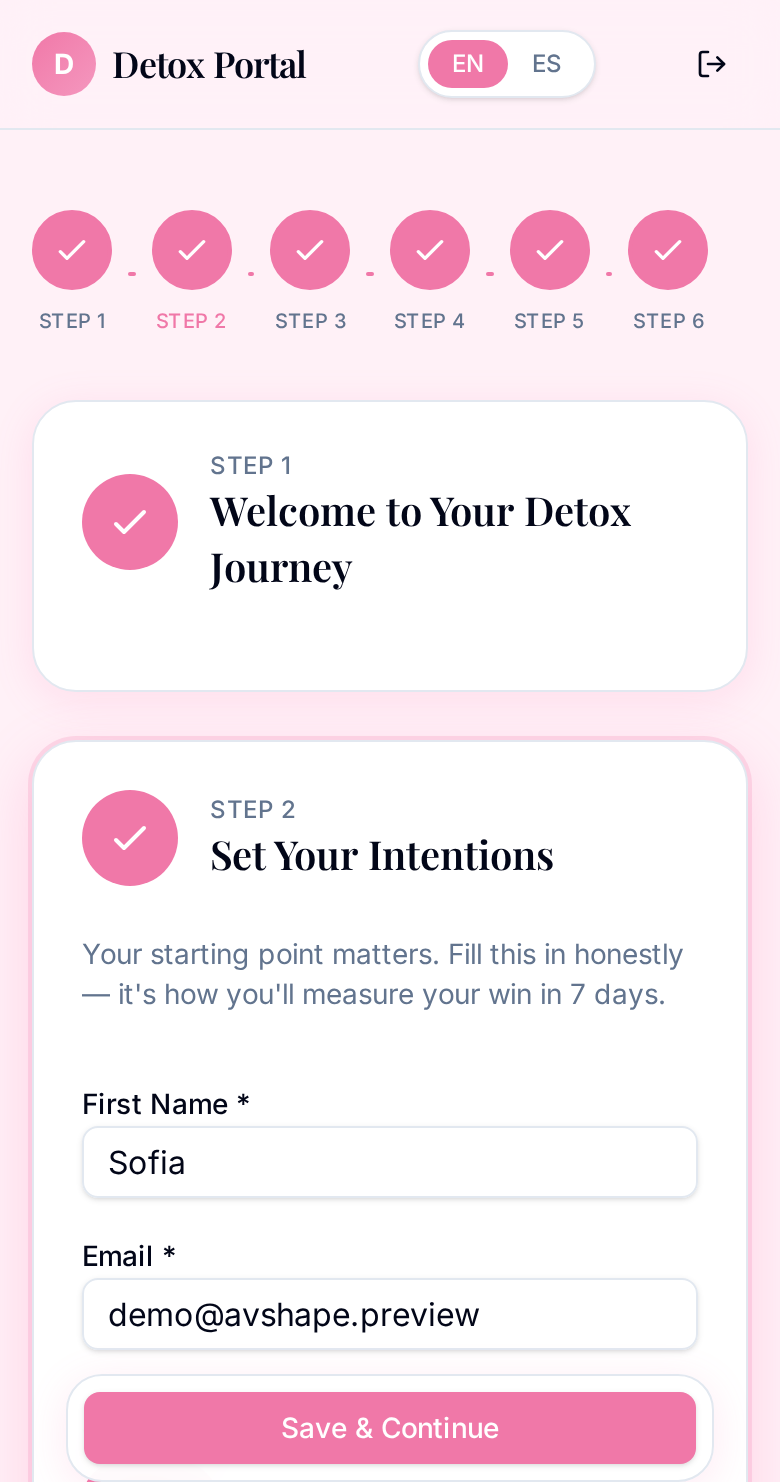 Real AVSHAPE onboarding Step 2 starting point screen